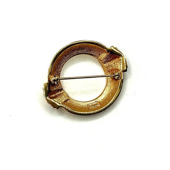 Gold-Tone Circular Brooch Pin With Rhinestone Accents by Avon - Picture 4 of 5